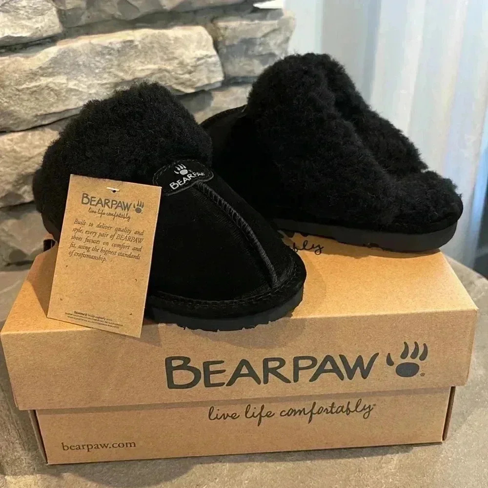 BearPaw Black Kids Slippers